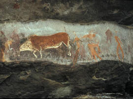 
Des peintures rupestres d'Afrique australe. Afrique du Sud. Les animaux et en particulier l'élan...