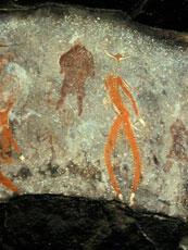 
Des peintures rupestres d'Afrique australe. Afrique du Sud. Détail de la figure précédente. Des ...